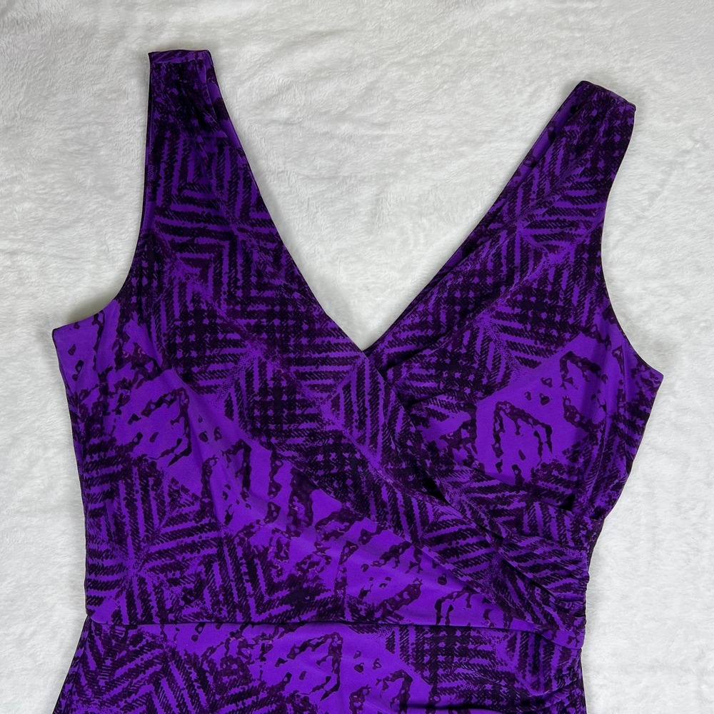 Lauren Ralph Lauren Purple Geometric Aztec Print Sleeveless V-Neck Sheath Dress - Picture 2 of 15